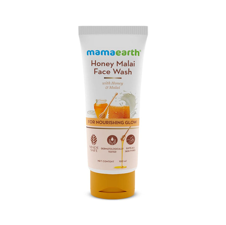 Mamaearth Honey Malai Face Wash with Honey & Malai For Nourishing Glow 100 ml | For all skin types, Best Suits Dry Skin, Combination Skin, Non Drying Gentle Cleanser, No Parabens, No Sulphates