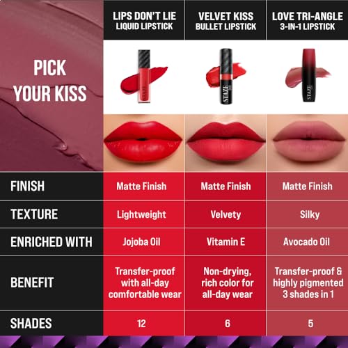 Staze 9To9 Love Tri-Angle 3 In 1 Matte Lipstick |3 Unique Shades In 1 | Transfer-Proof | 12 H Longstay | Non Drying Formula With Intense Color Payoff | 05 Truffle Blush | 3.8 G