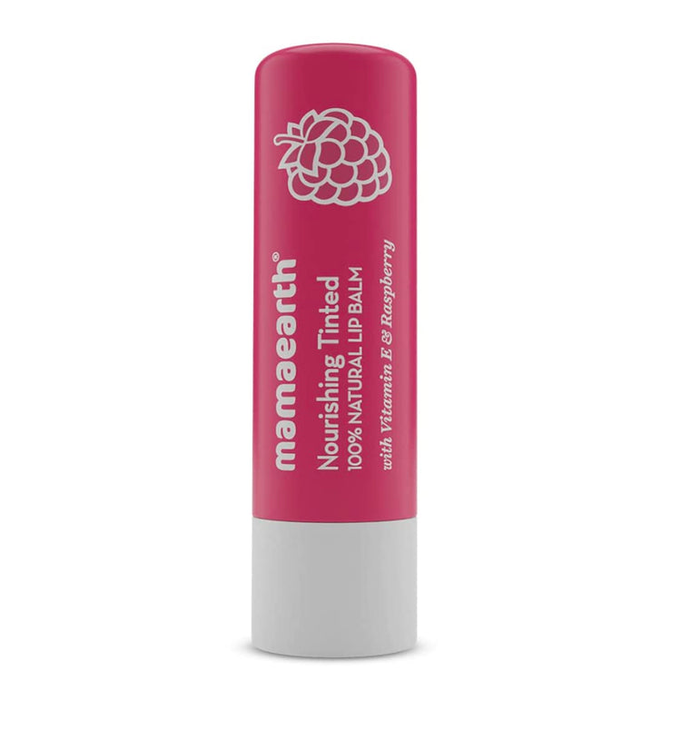 Mamaearth Nourishing Tinted 100% Natural Lip Balm With Vitamin E And Raspberry - 4 G|Gives 12-Hour Moisturization|For Dry&Chapped Lips|Naturally Pink Lips|Natural Tint|Brightens Lips|Tinted Lip Balm