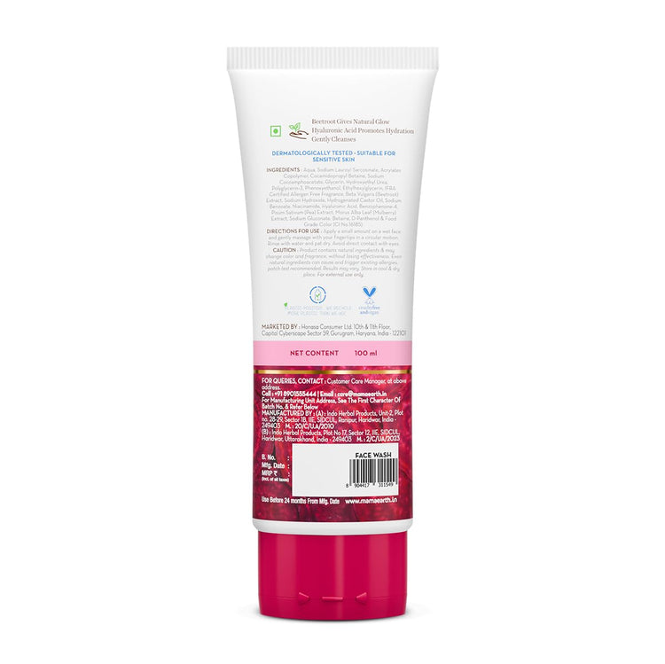 Mamaearth Beetroot Gentle Face Wash&Hyaluronic Acid For Hydrated Pink Glow -100Ml|Gently Cleanses|Hydrates&Soothes Skin|Soap - Free|Non-Irritant|Safe For Skin|Hydrating Gentle Face Wash|Non-Drying