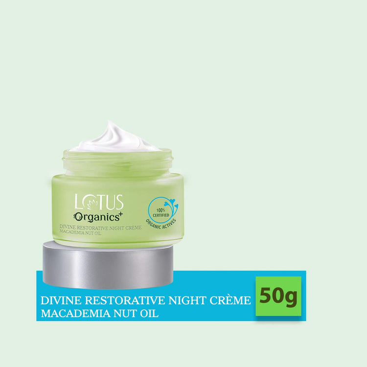 Lotus Organics+ Divine Restorative Night Cream | Macadamia Nut Oil | Barrier Repairing Moisturiser | 100% Organic | 50g