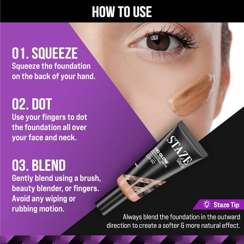 Staze Liquid 9To9 Hd Glow Poreless + Matte Foundation | Flawless & Finish Buildable Coverage Sweatproof 12H Longlasting |Easily Blendable| Suitable For All Skin Types 228C Latte 18 M