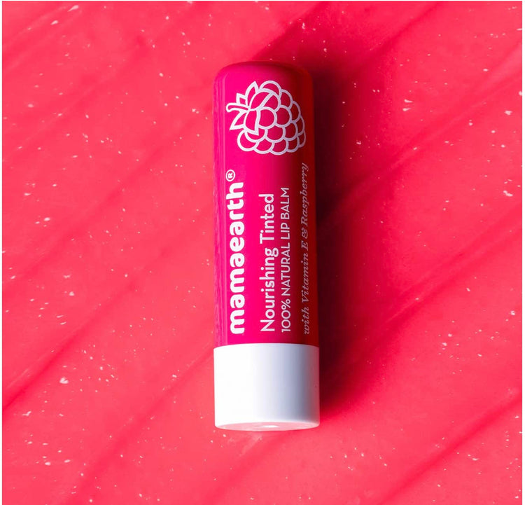 Mamaearth Nourishing Tinted 100% Natural Lip Balm With Vitamin E And Raspberry - 4 G|Gives 12-Hour Moisturization|For Dry&Chapped Lips|Naturally Pink Lips|Natural Tint|Brightens Lips|Tinted Lip Balm