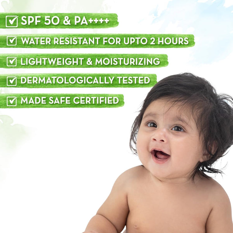 Mamaearth Baby Rich Moisturizing Ultra Light Sunscreen-50g SPF 50 & PA++++|Water Resistant|Lightweight & Moisturizing|Suits all Skin Type|Safe For Babies|Dermatological Tested|Hydrating Sun Protection