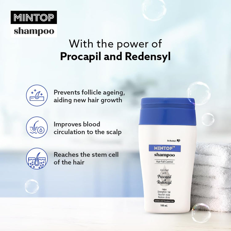 Mintop Shampoo for Hair Fall Control | Fortified with Procapil and Redensyl | Helps increase hair shine softness | Sulphate free | Helps strengthen hair roots 100 ml