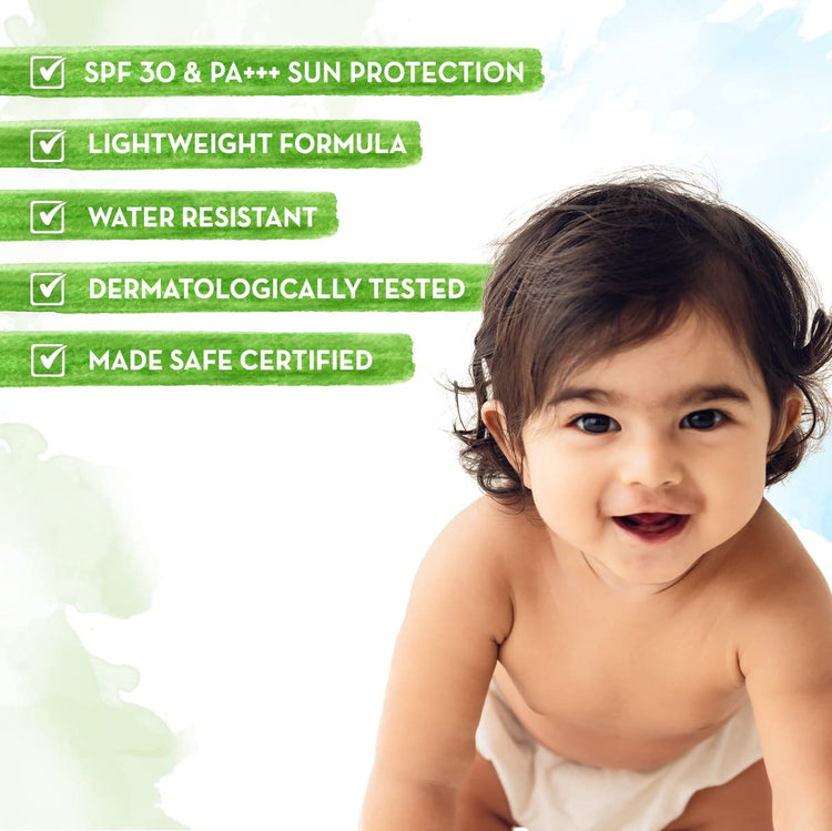 Mamaearth Milky Soft Mineral Based Sunscreen SPF 30 & PA+++ with Oats, Milk and Calendula for Babies- 80 g | Made Safe Certified | Toxin Free