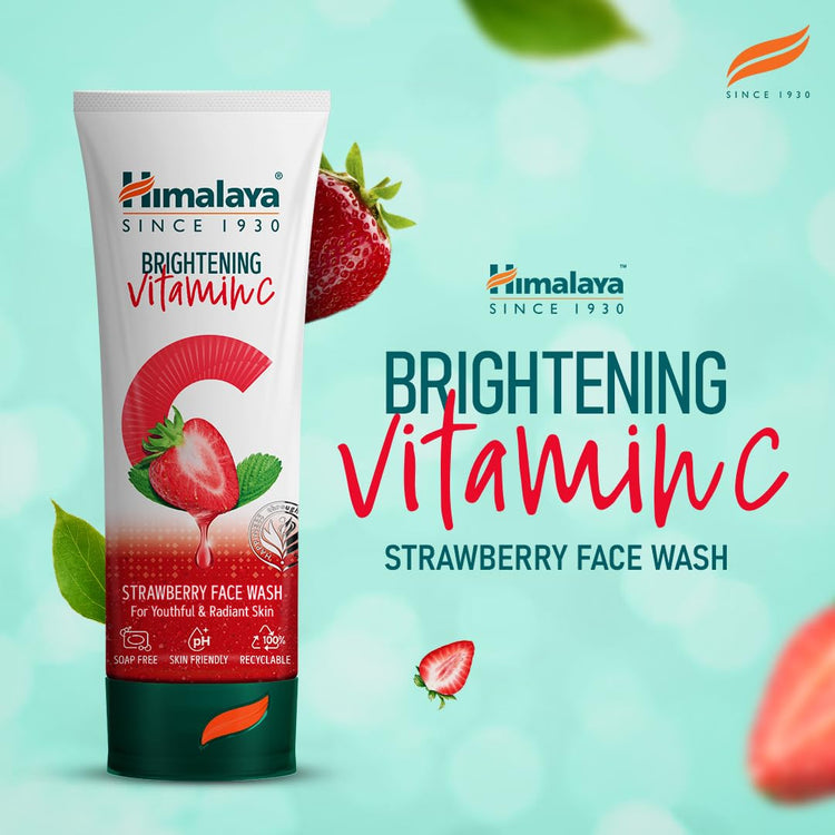 Himalaya Brightening Vitamin C Strawberry Face Wash | Brightening Face Cleanser | Remove Dull Skin | 100ml (Pack of 2)