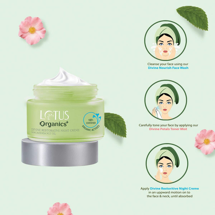 Lotus Organics+ Divine Restorative Night Cream | Macadamia Nut Oil | Barrier Repairing Moisturiser | 100% Organic | 50g