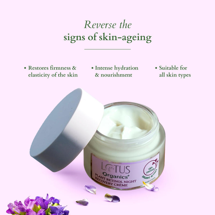 Lotus Organics+ Bakuchiol Plant Retinol Recovery Night Cream | Reduces Fine Lines & Wrinkles | Certified Organic | 50g