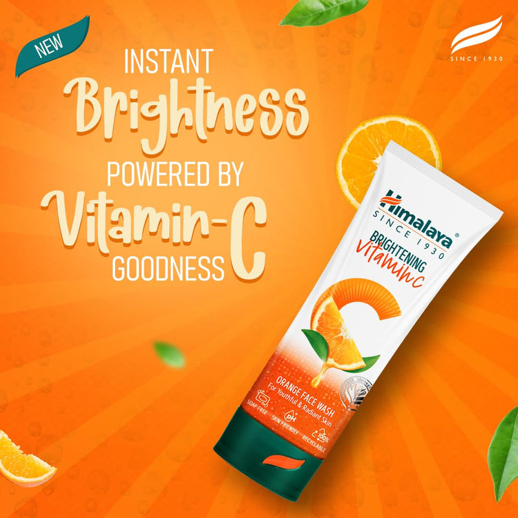 Himalaya Brightening Vitamin C Orange Face Wash | Brightening Face Cleanser | Remove Dull Skin | 100ml (Pack of 2)