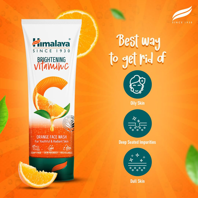 Himalaya Brightening Vitamin C Orange Face Wash | Brightening Face Cleanser | Remove Dull Skin | 100ml (Pack of 2)