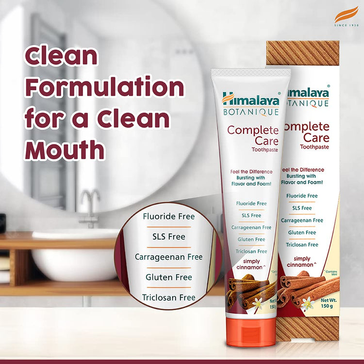 Himalaya Botanique Complete Care Toothpaste - Simply Cinnamon | Free from Fluoride & SLS | For Fresh Breath and Clean Mouth | 150g