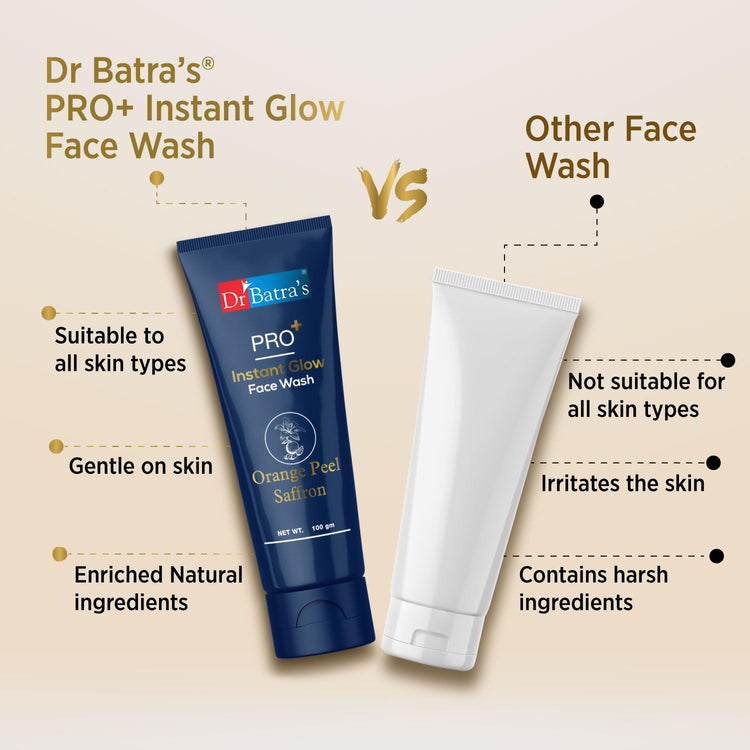 Dr Batra's PRO+ Instant Glow Face Wash. Rejuvenates Skin |Protects Against Impurities,Enhances Natural Glow | Sulphate-Free, Silicone-Free, Soap-Free, For Men and Women-100 g.