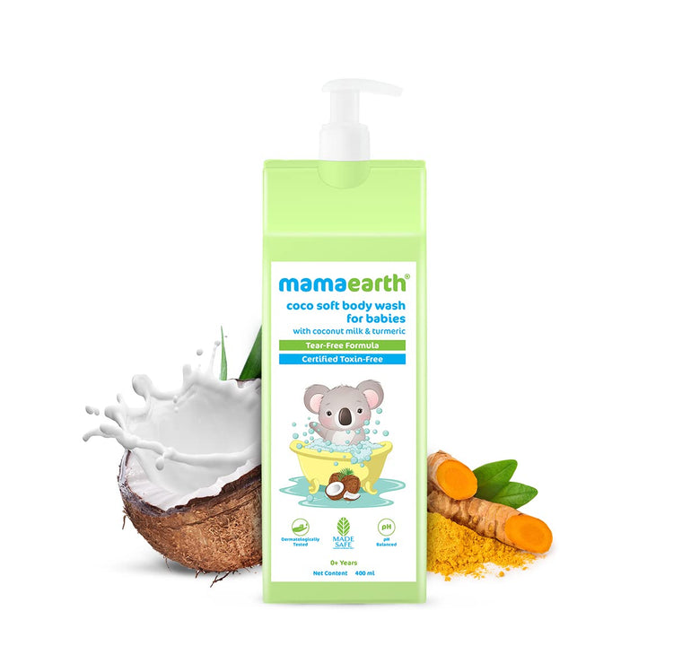 Mamaearth Coco Soft Body Wash For Babies - 400 ml | Infused with Coconut Milk & Turmeric | Tear Free Cleanser, Gently Cleanses Skin & Prevents Infections