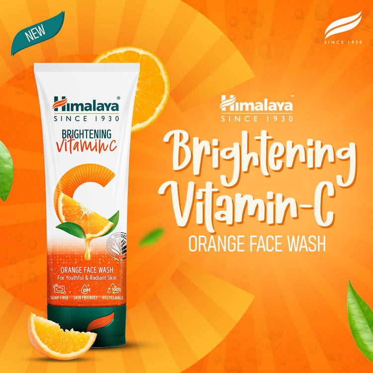 Himalaya Brightening Vitamin C Orange Face Wash | Brightening Face Cleanser | Remove Dull Skin | 100ml (Pack of 2)