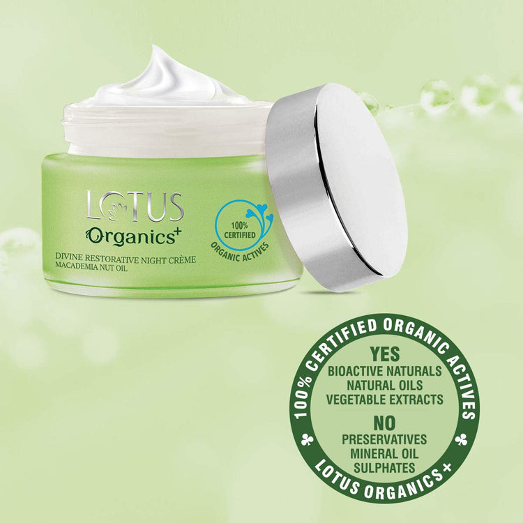 Lotus Organics+ Divine Restorative Night Cream | Macadamia Nut Oil | Barrier Repairing Moisturiser | 100% Organic | 50g