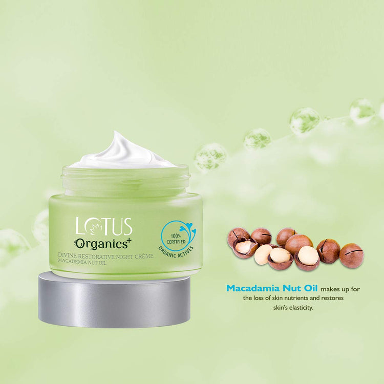 Lotus Organics+ Divine Restorative Night Cream | Macadamia Nut Oil | Barrier Repairing Moisturiser | 100% Organic | 50g