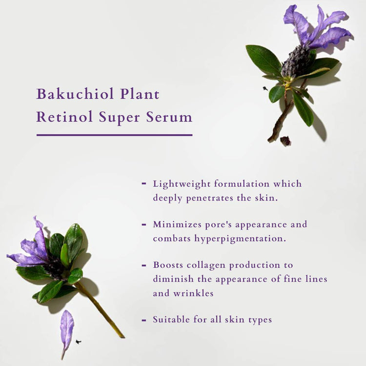 Lotus Organics+ Bakuchiol Plant Retinol Face Serum skin brightening radiance reduces wrinkles preservative free 30 ml, Pink, 1 count.