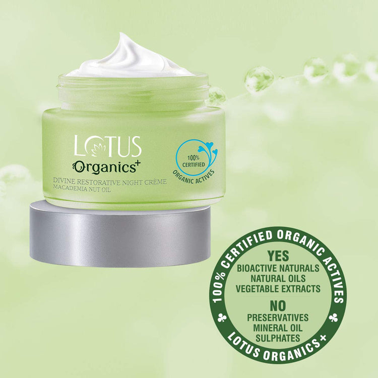 Lotus Organics+ Divine Restorative Night Cream | Macadamia Nut Oil | Barrier Repairing Moisturiser | 100% Organic | 50g