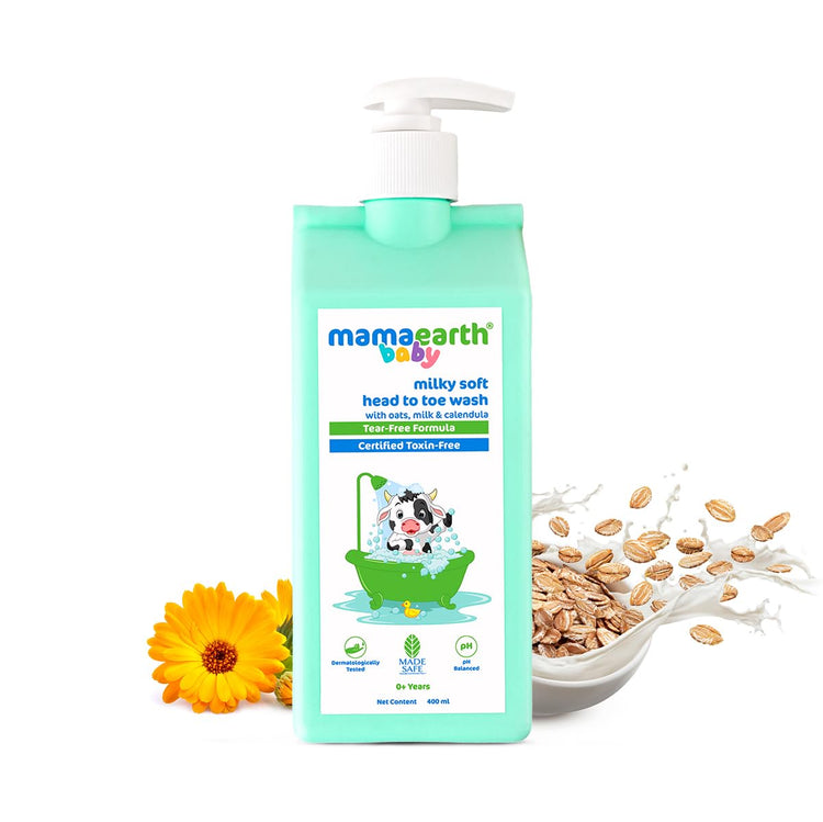 Mamaearth Milky Soft Head to Toe Wash With Oats, Milk, and Calendula for Babies- 400 ml 2-in-1 Tear-Free Body Wash & Shampoo | Moisturizes and Soothes Skin