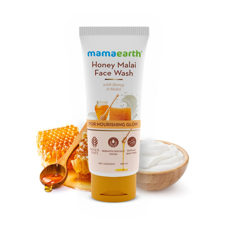 Mamaearth Honey Malai Face Wash with Honey & Malai For Nourishing Glow 100 ml | For all skin types, Best Suits Dry Skin, Combination Skin, Non Drying Gentle Cleanser, No Parabens, No Sulphates