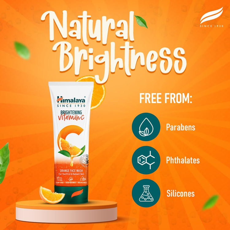 Himalaya Brightening Vitamin C Orange Face Wash | Brightening Face Cleanser | Remove Dull Skin | 100ml (Pack of 2)