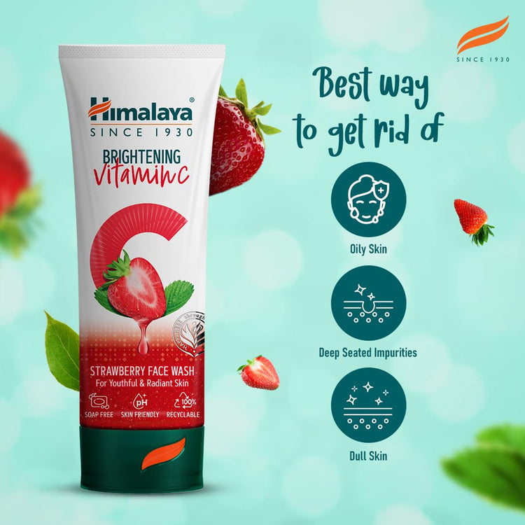 Himalaya Brightening Vitamin C Strawberry Face Wash | Brightening Face Cleanser | Remove Dull Skin | 100ml (Pack of 2)