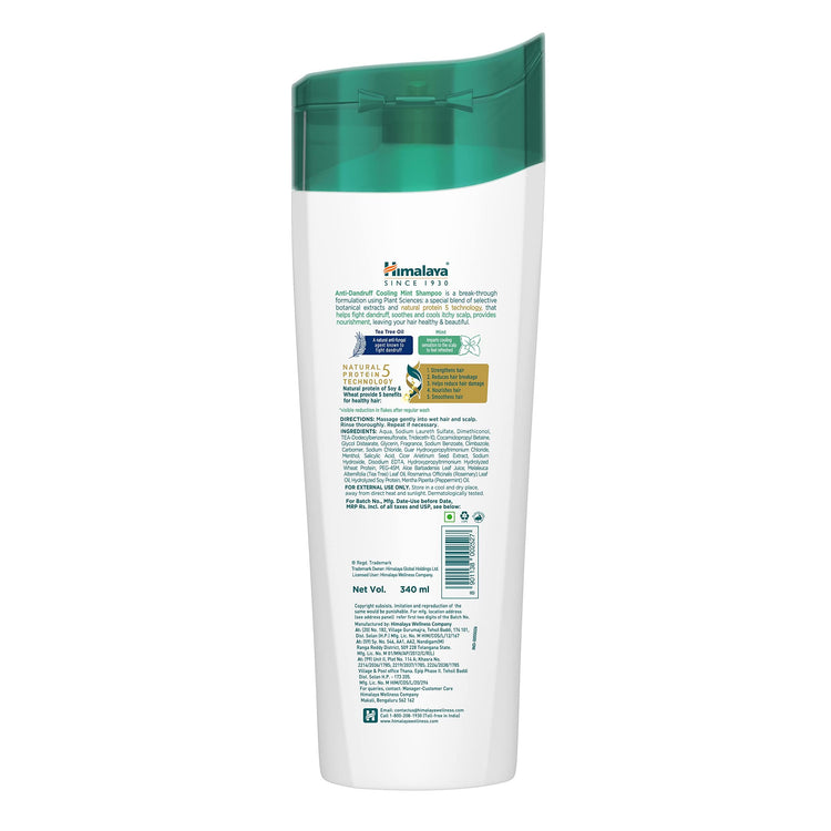 Himalaya Anti-Dandruff Cooling Mint Shampoo, up to 100 relief dandruff and itchy scalp, with Cooling mint and Tea Tree oil ,340ml