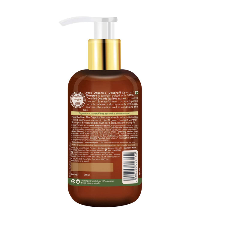 Lotus Organics+ Dandruff Control Shampoo | Tea Tree Oil, Eucalyptus Oil | Anti-Dandruff | Sulphate Free | All Hair Types | 300ml