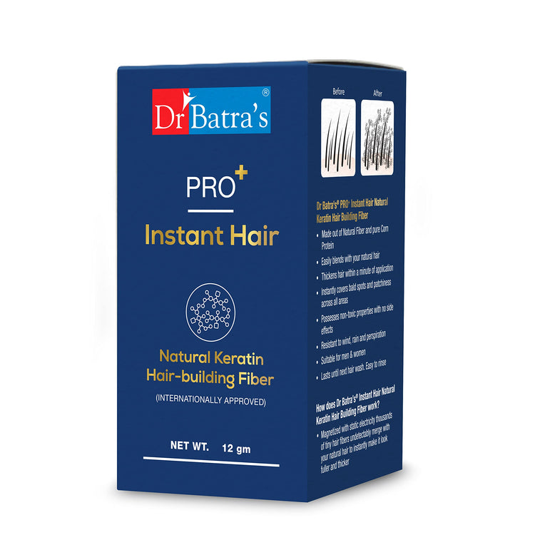 Dr Batra's Pro+ Instant Hair Natural Keratin Hair Building fibre (Internationally Approved) - Black, Hair fiber for thin & Fine hair, Suitable for Men and Women