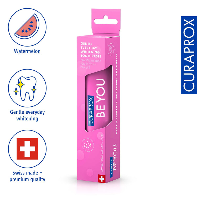 CURAPROX Be You Toothpaste By Dr. Reddy'S|Gentle Everyday Whitening Toothpaste|Watermelon Flavour|Non Bleaching|Developed By Dental Experts|Microplastic Free,Triclosan Free,Fluoride Toothpaste-60Ml