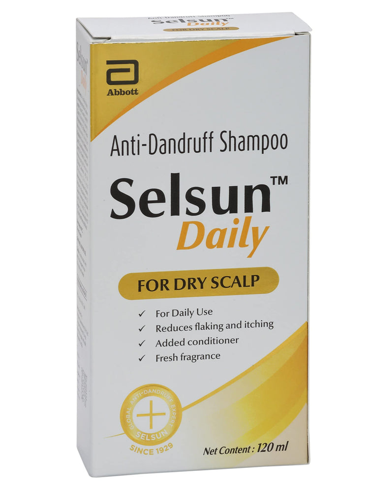 Abbott Selsun Selsun Daily Anti Dandruff Shampoo, Clears Away Dandruff Flakes, Relieves From Dandruff Related tching, Conditions Hair (Pack Of 3, 120Ml Each)