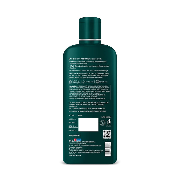 Dr Batra's Hair Conditioner, Composed with rarest & nature's best ingredients, Enriched with Garcinia Indica, Conditioner for frizz control, No harsh chemicals - 100 ml