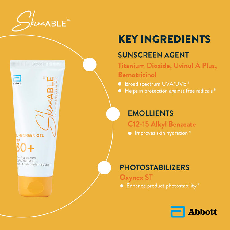 Abbott Skinnable Sunscreen Gel SPF 30+, UVA/UVB Protection, PA+++, Matte Finish, Non Whitening, Water Resistant, Non Comedogenic, sunscreen for oily,dry, combination,sensitive skin For Women & Men 50g