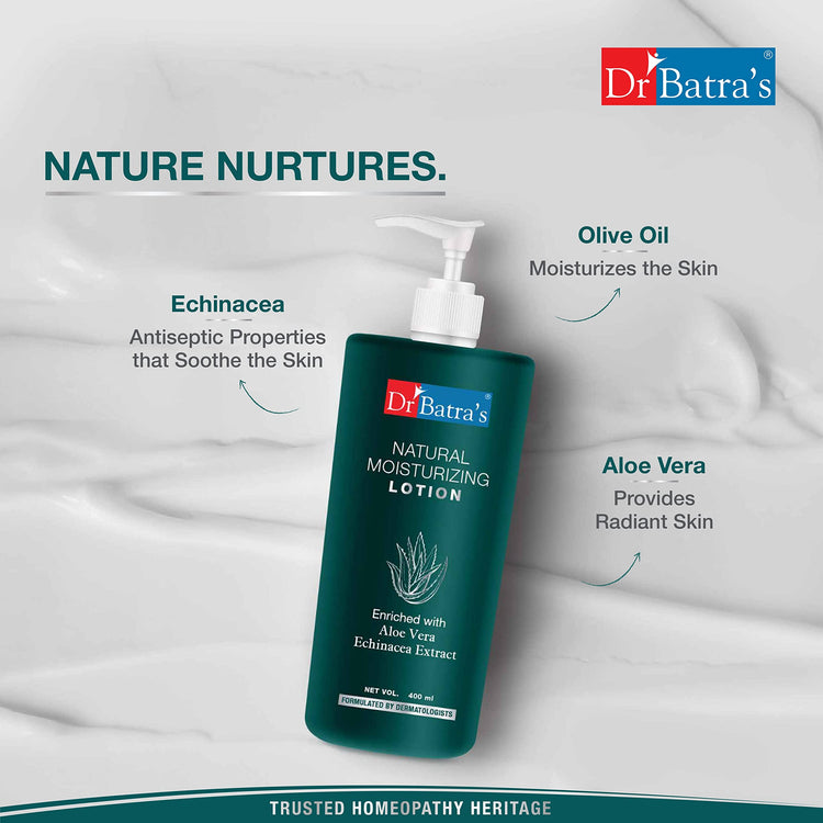 Dr Batra's Moisturized Lotion, Enriched with Aloe Vera & Echinacea, Shield against Dry Skin, Prevents from Skin Problems, SLS & Paraben free (400ml)