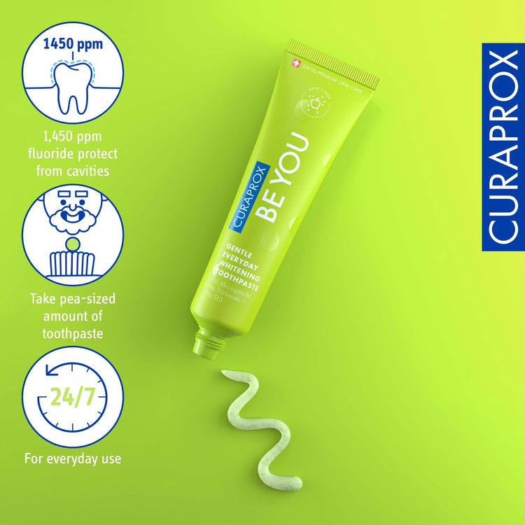 CURAPROX Be You Toothpaste By Dr. Reddy'S|Gentle Everyday Whitening Toothpaste|Apple Flavour|Non Bleaching|Developed By Dental Experts|Microplastic Free,Triclosan Free,Fluoride Toothpaste-60Ml