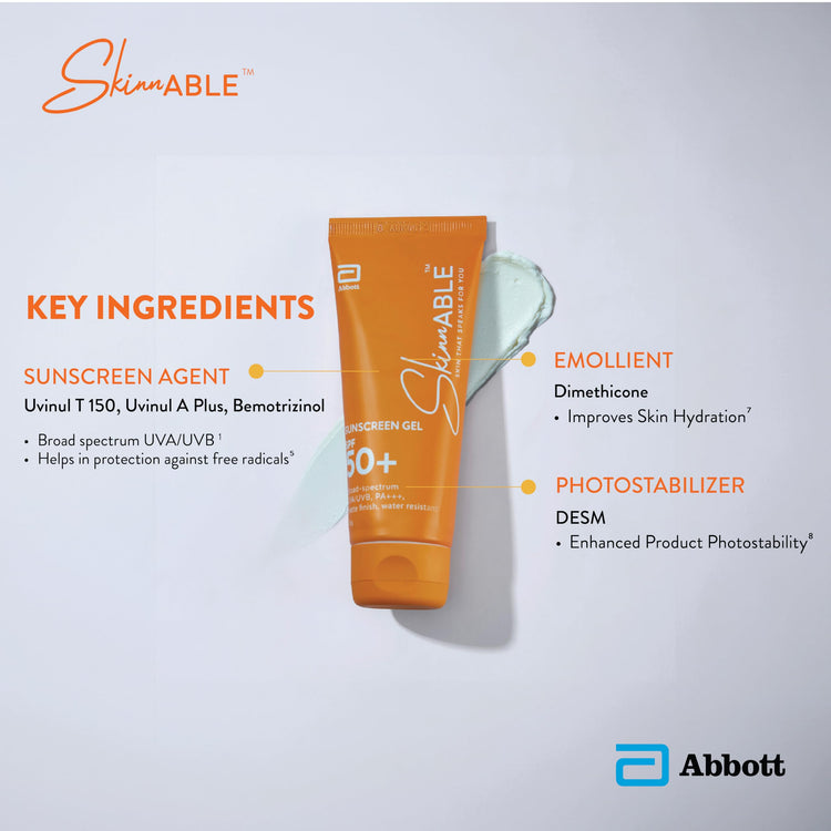 Skinnable Sunscreen Abbott's Skincare For All Skin Type Gel Spf 50+,50G |Broad Spectrum Uva,Uvb Protection,Pa+++|Non Whitening|Water Resistant|Non Comedogenic|Paraben Free|For Women&Men Pack of 2*50g