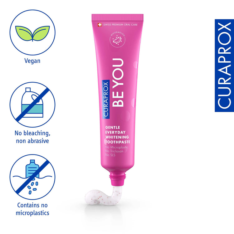 CURAPROX Be You Toothpaste By Dr. Reddy'S|Gentle Everyday Whitening Toothpaste|Watermelon Flavour|Non Bleaching|Developed By Dental Experts|Microplastic Free,Triclosan Free,Fluoride Toothpaste-60Ml