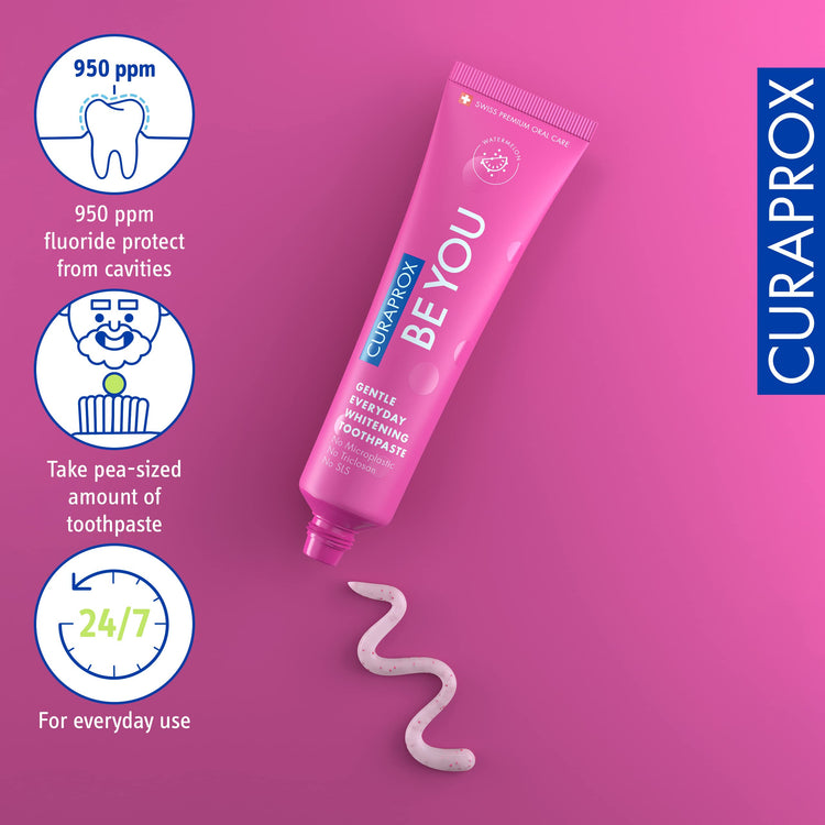 CURAPROX Be You Toothpaste By Dr. Reddy'S|Gentle Everyday Whitening Toothpaste|Watermelon Flavour|Non Bleaching|Developed By Dental Experts|Microplastic Free,Triclosan Free,Fluoride Toothpaste-60Ml