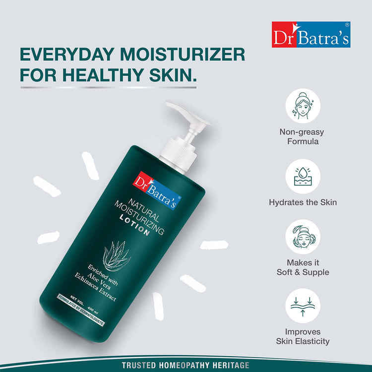 Dr Batra's Moisturized Lotion, Enriched with Aloe Vera & Echinacea, Shield against Dry Skin, Prevents from Skin Problems, SLS & Paraben free (400ml)