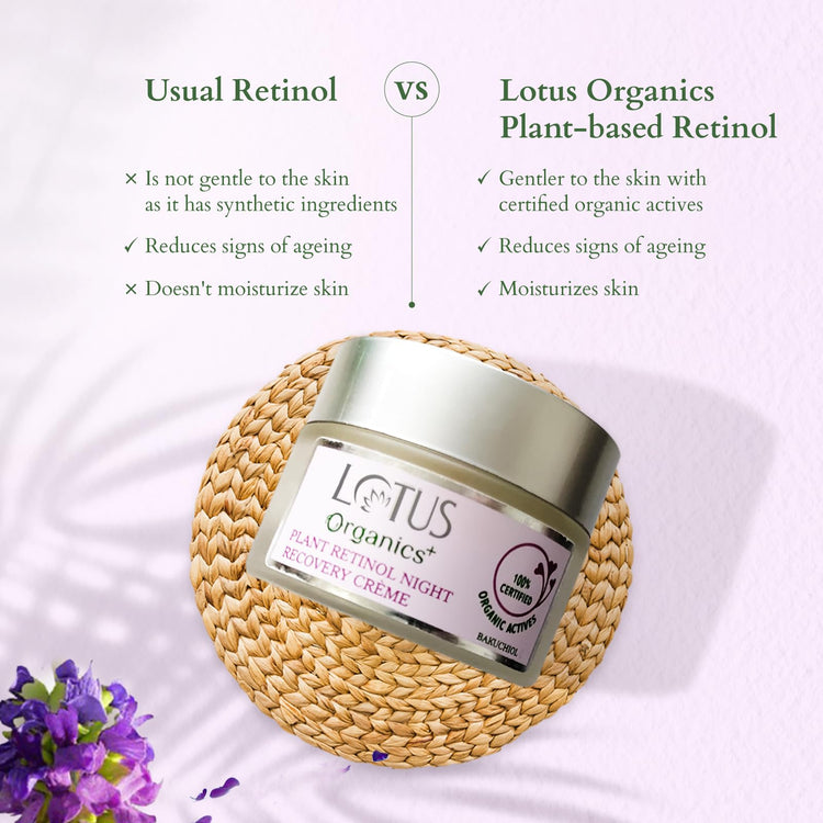 Lotus Organics+ Bakuchiol Plant Retinol Recovery Night Cream | Reduces Fine Lines & Wrinkles | Certified Organic | 50g