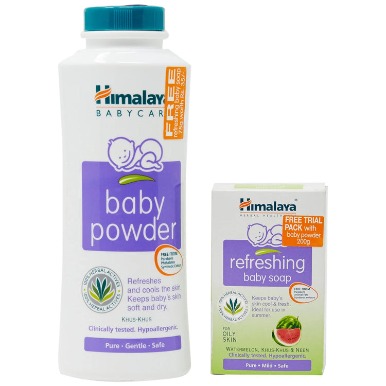 Himalaya Baby Powder, 200g with Free Refreshing Baby Soap, 75g