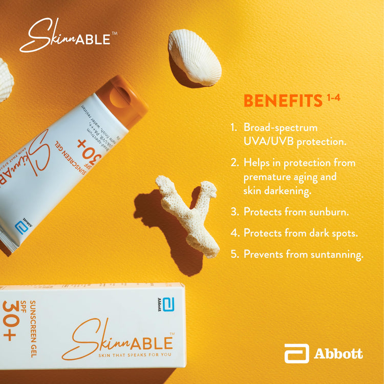 Abbott Skinnable Sunscreen Gel SPF 30+, UVA/UVB Protection, PA+++, Matte Finish, Non Whitening, Water Resistant, Non Comedogenic, sunscreen for oily,dry, combination,sensitive skin For Women & Men 50g