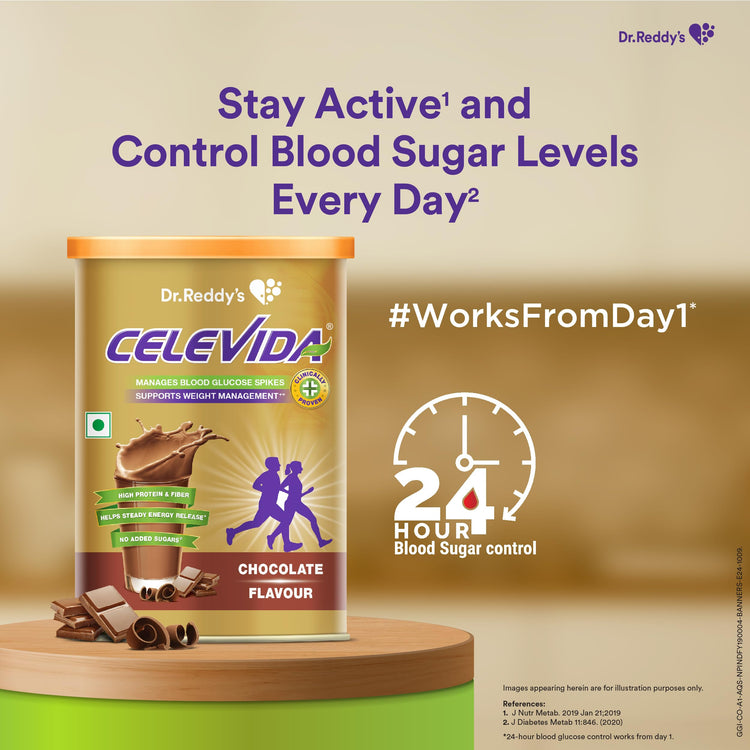 Celevida Protein Powder Drink for Diabetes Management by Dr. Reddy’s | Chocolate Flavour | No Added sugar | Plant based | For Sugar control, Weight Management & Immunity Support | 400gm I Pack of 1