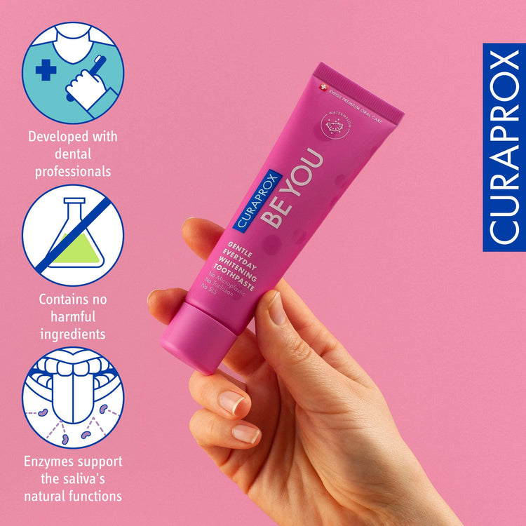 CURAPROX Be You Toothpaste By Dr. Reddy'S|Gentle Everyday Whitening Toothpaste|Watermelon Flavour|Non Bleaching|Developed By Dental Experts|Microplastic Free,Triclosan Free,Fluoride Toothpaste-60Ml