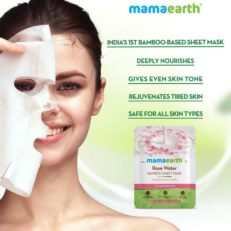 Rose Water Bamboo Sheet Mask with Rose Water and Milk for Glowing Skin - 25 g