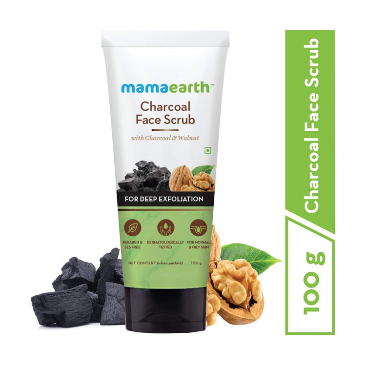 Charcoal Face Scrub For Oily Skin and Normal skin, with Charcoal and Walnut for Deep Exfoliation - 100g