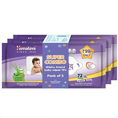 Himalaya Shishu Anand Baby Wipes (72 Count, Pack of 3) - White_7004567