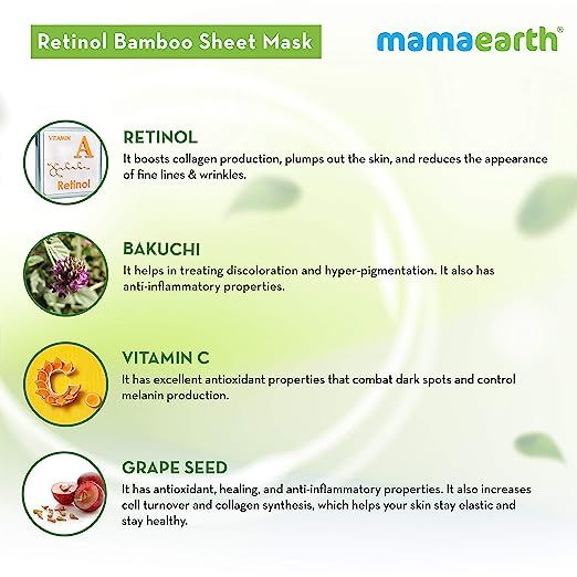 Retinol Bamboo Sheet Mask with Retinol and Bakuchi for Fine Lines and Wrinkles - 25 g