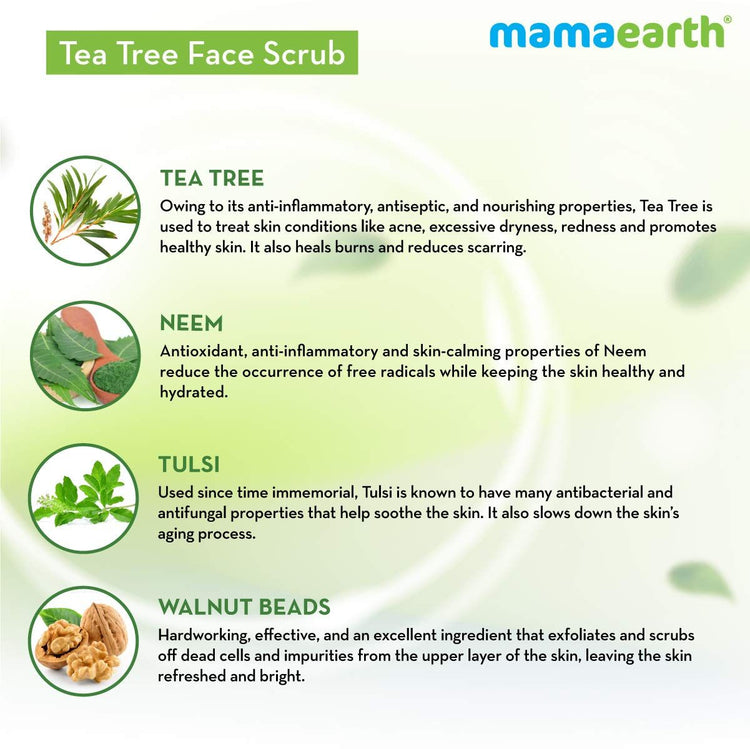 Tea Tree Face Scrub with Tea Tree and Neem for Skin Purification - 100g